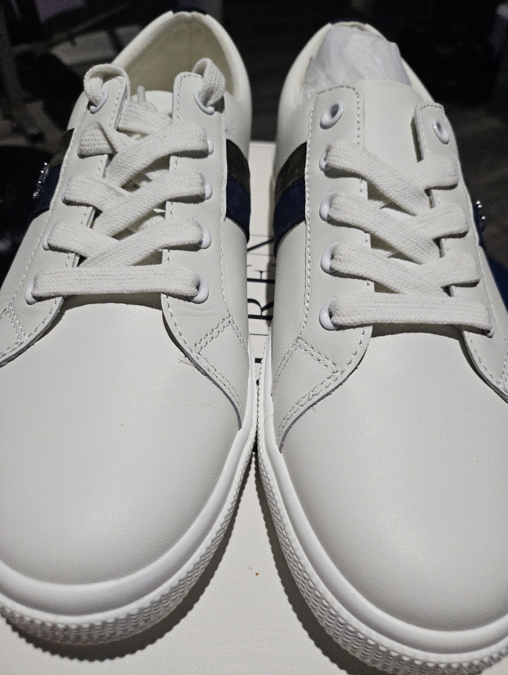 Ralph Lauren Women White Casual Sneakers with Navy Accent